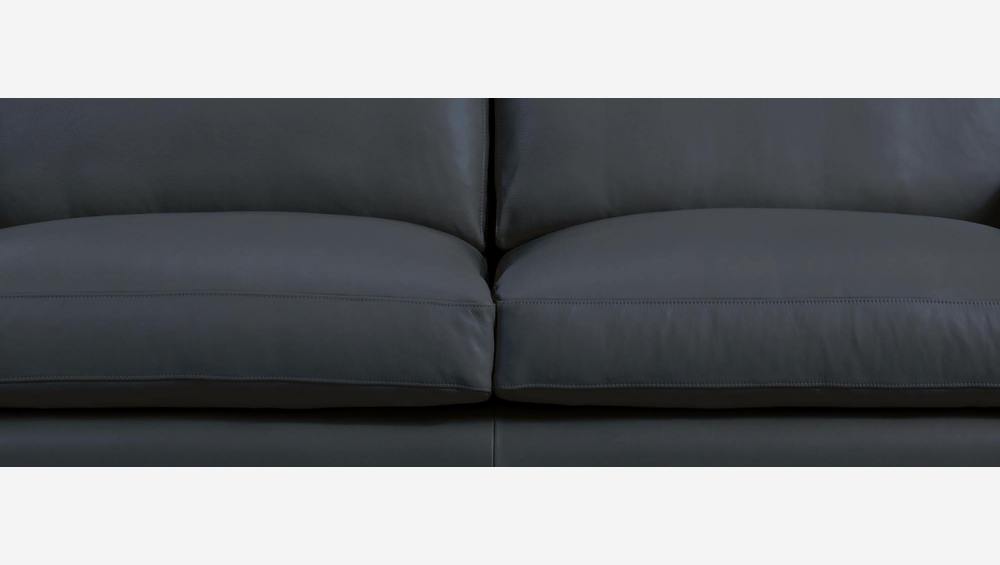 Canapé 2 places en cuir - Bleu - Pieds noirs