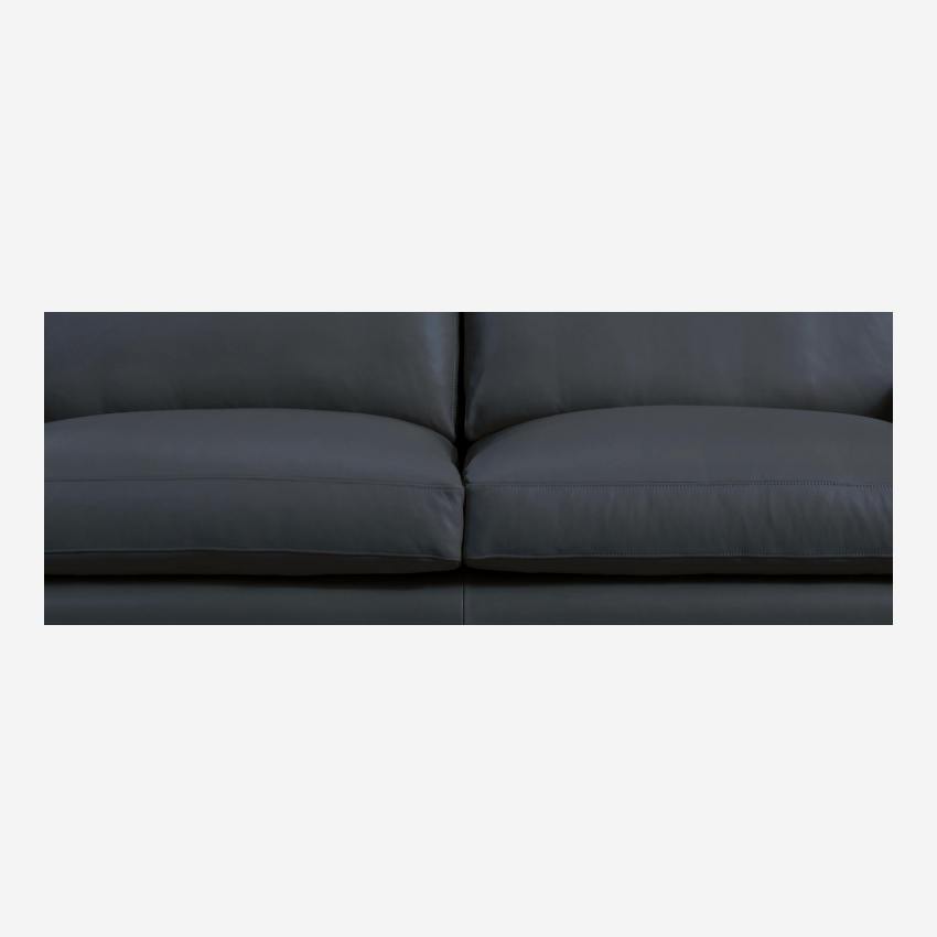 Canapé 2 places en cuir - Bleu - Pieds noirs