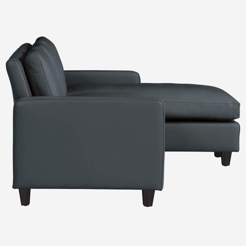Canapé d'angle 2 places en cuir - Bleu - Pieds noirs