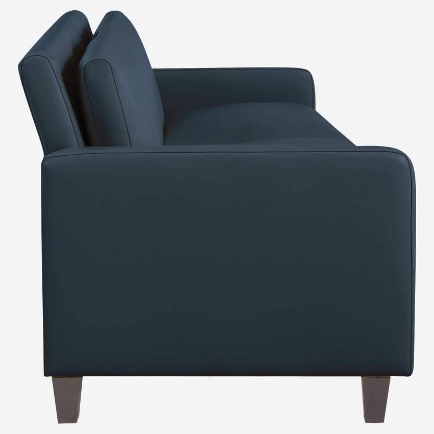 3-Sitzer-Sofa aus Leder - Blau - Schwarze Füße