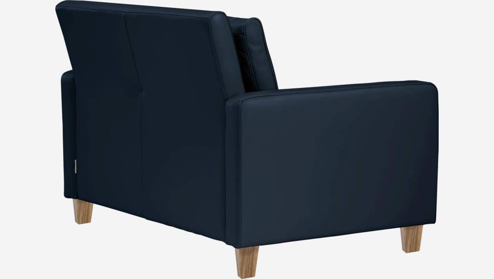 Sofá compacto de piel - Azul - Patas roble