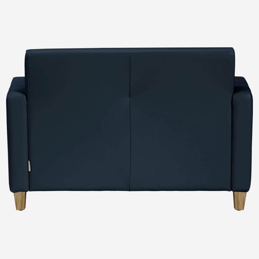 Sofá compacto de piel - Azul - Patas roble