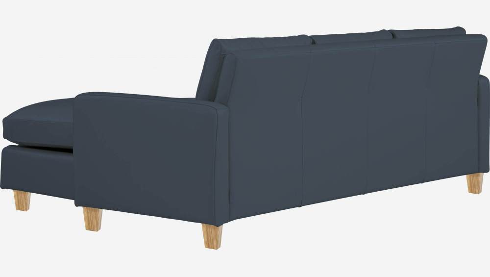 Sofá de ángulo 2 plazas de piel - Azul - Patas roble