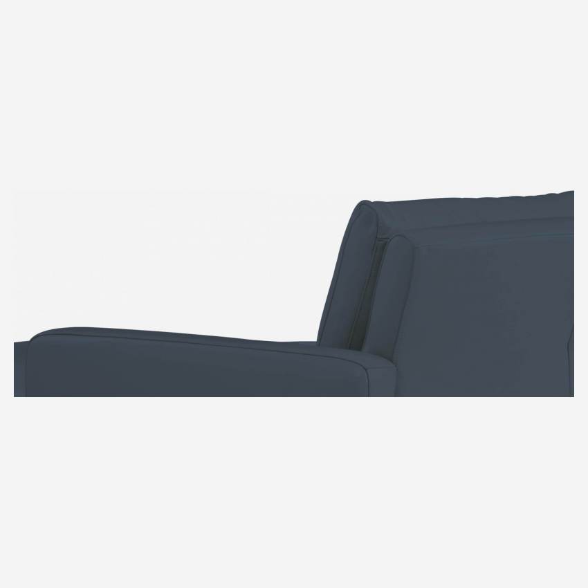 Canapé d'angle 2 places en cuir - Bleu - Pieds chêne