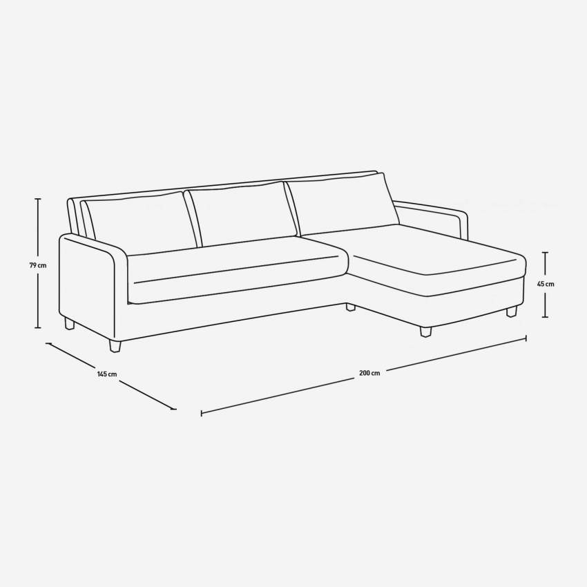 Canapé d'angle 2 places en tissu italien - Gris - Pieds chêne