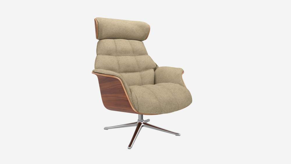 Sessel aus Nussbaum und Lucca-Stoff - Acrylweiß - Aluminiumfuß