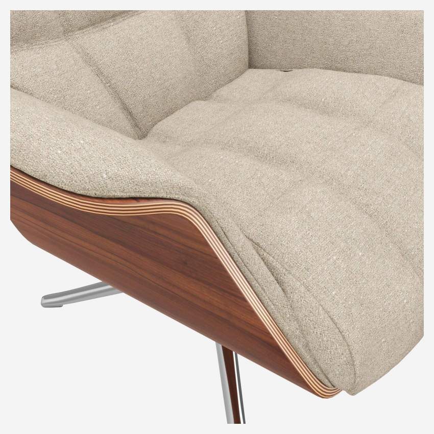 Sessel aus Nussbaum und Lucca-Stoff - Acrylweiß - Aluminiumfuß