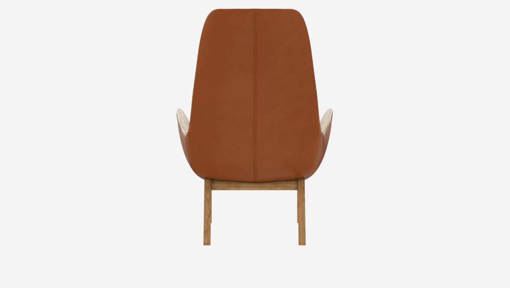 Sessel aus Lucca-Stoff in Acrylweiß und Vintage-Leder - Eichenfüße