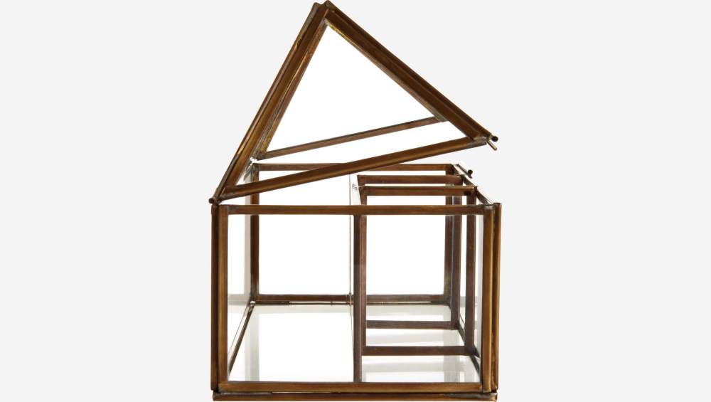 Glazen doos in de vorm van een huis met 4 compartimenten  – 13 x 26 cm – Transparant en goudkleurig