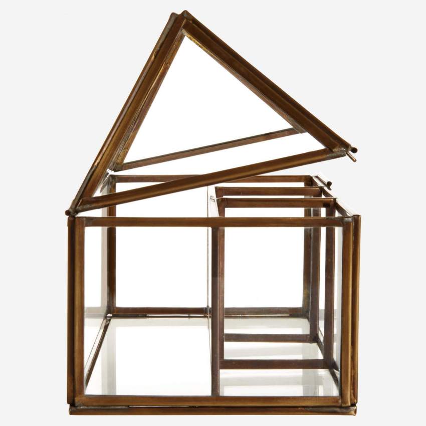 Dose aus Glas in Form eines Hauses mit 4 Fächern - 13 x 26 cm – Transparent und Goldfarben