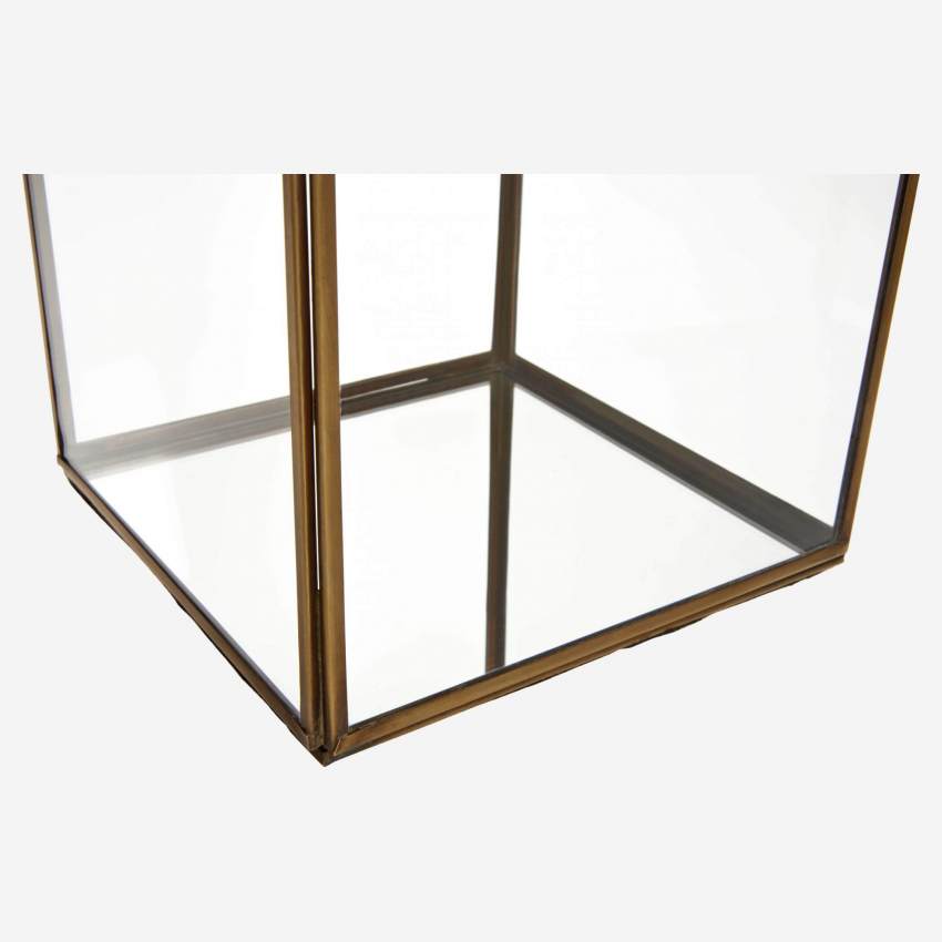 Lantaarn van glas en metaal  – 20 cm – Transparant en goudkleurig