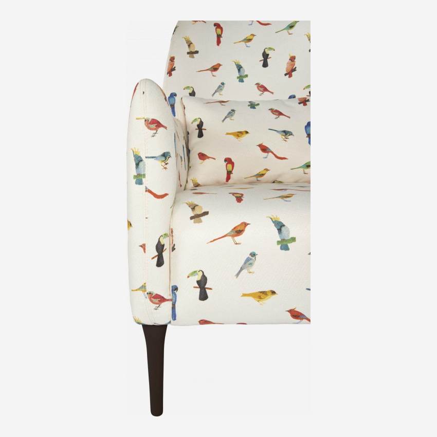 Sessel aus Stoff mit Vogelmotiv, dunkle Füße