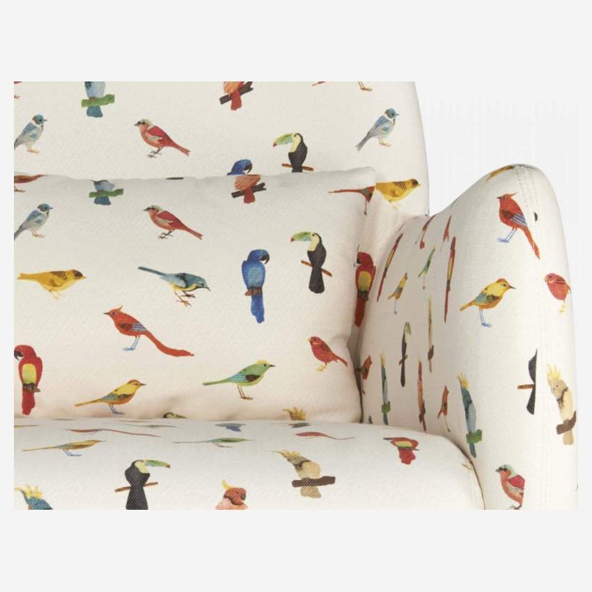 Sessel aus Stoff mit Vogelmotiv, helle Füße