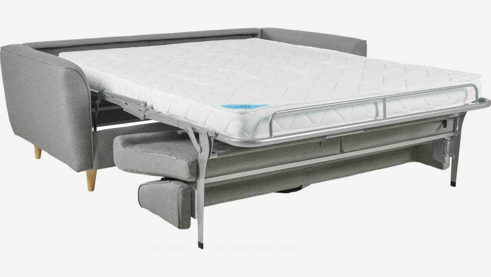Sofá-cama de tecido 3 lugares c/ sommier de ripas - Cinza claro