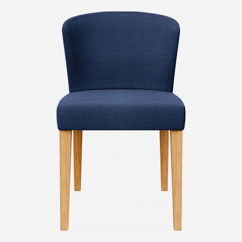 Chaise en tissu - Bleu - Pieds chêne