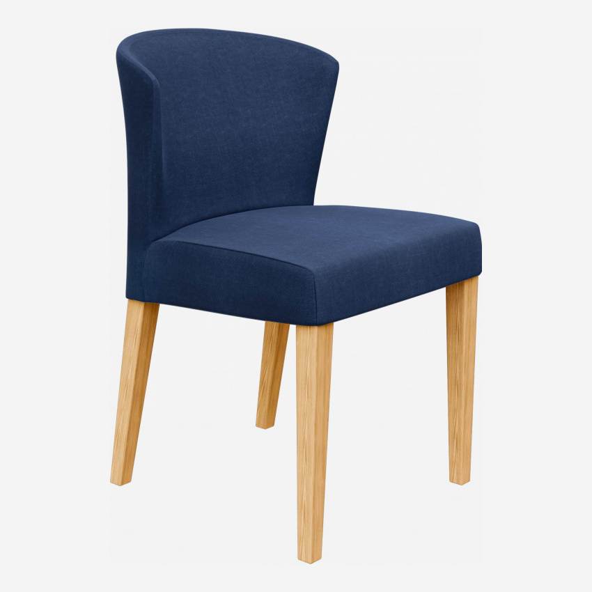 Chaise en tissu - Bleu - Pieds chêne