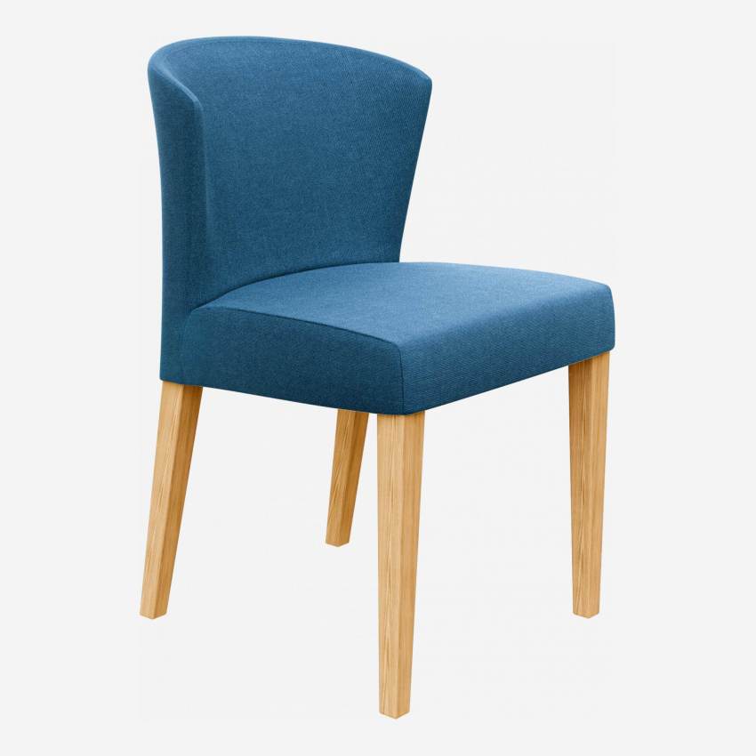 Chaise en tissu - Bleu indigo - Pieds chêne