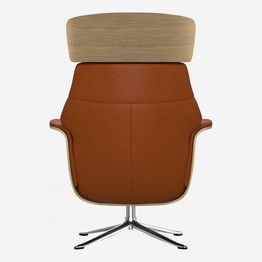 Sessel aus Eiche und Vintage-Leder - Cognacbraun - Aluminiumfuß