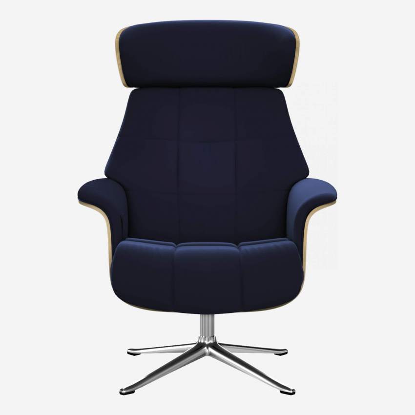 Sessel aus Nussbaum und Samt - Tintenblau - Aluminiumfuß