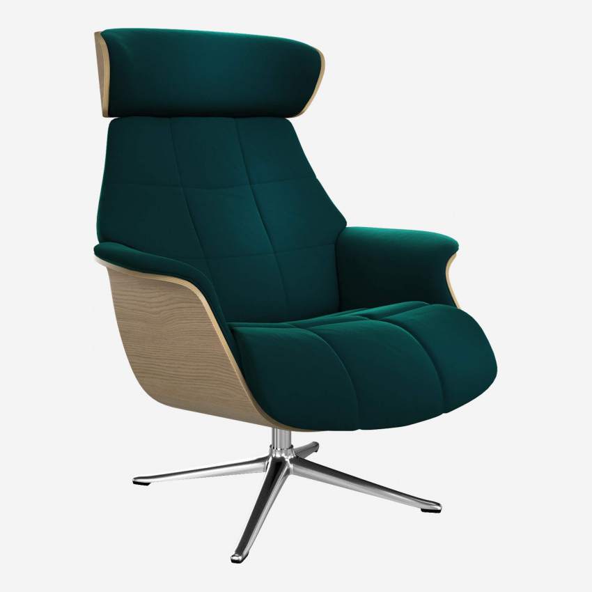 Sessel aus Eiche und Samt - Smaragdgrün - Aluminiumfuß
