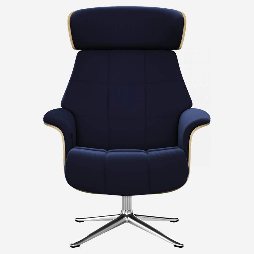 Sessel aus Eiche und Samt - Tintenblau - Aluminiumfuß