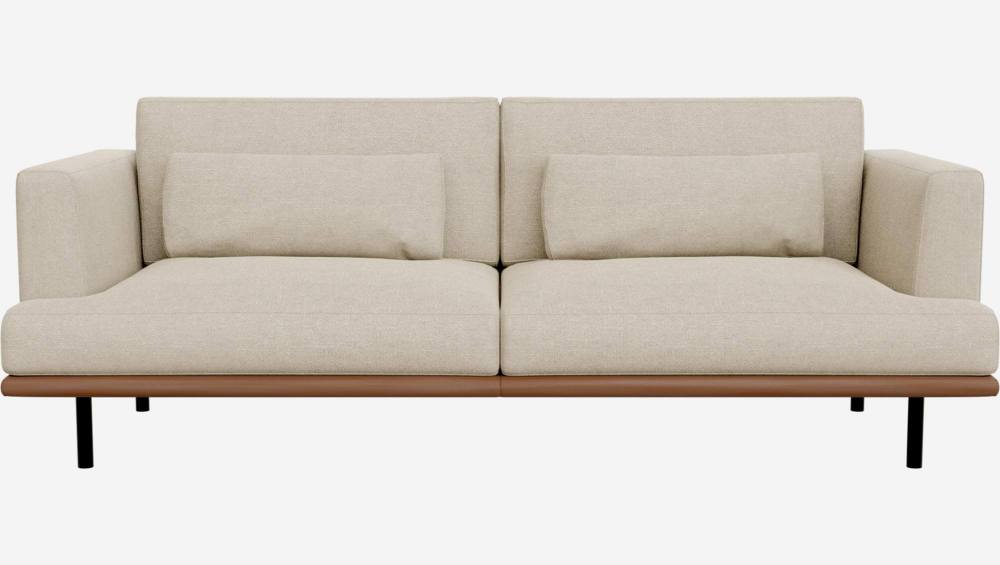 3-Sitzer-Sofa aus Lucca-Stoff - Acrylweiß - Basis aus braunem Leder