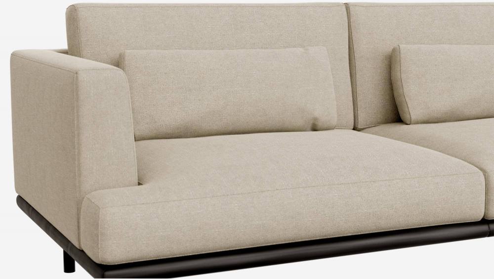 3-Sitzer-Sofa aus Lucca-Stoff - Acrylweiß - Basis aus schwarzem Leder