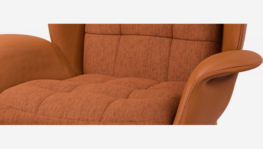 Sillón de piel Savoy coñac y tela Copparo - Naranja oxidado