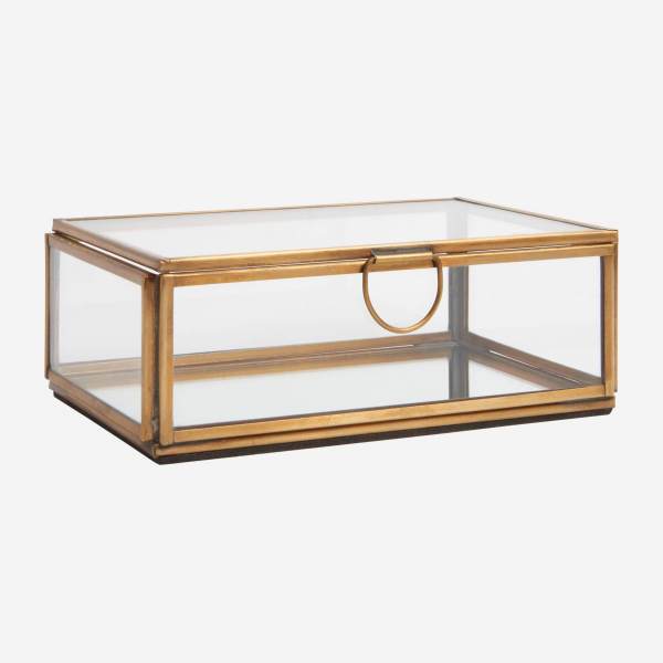 Caja Rectangular de vidrio - 10 x 15 x 5  cm – Transparente y dorado