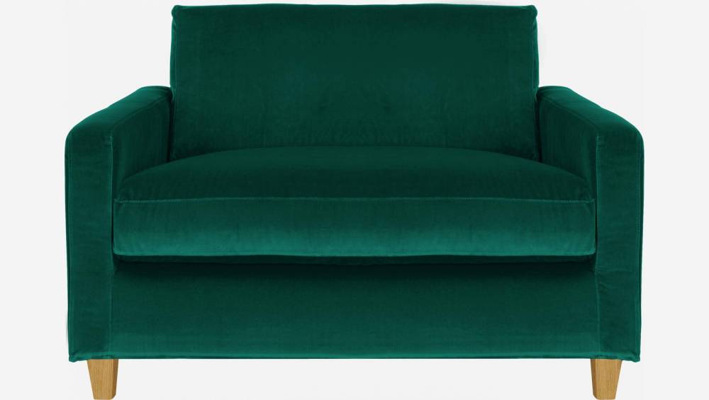Sofá compacto em veludo - verde - Pés madeira