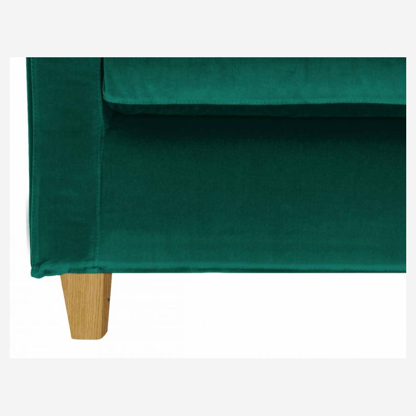 Canapé compact en velours - Vert - Pieds chêne