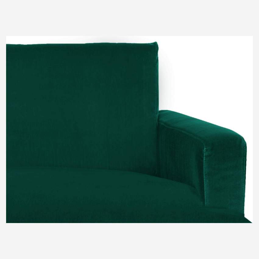 Canapé d'angle 2 places en velours - Vert - Pieds noirs