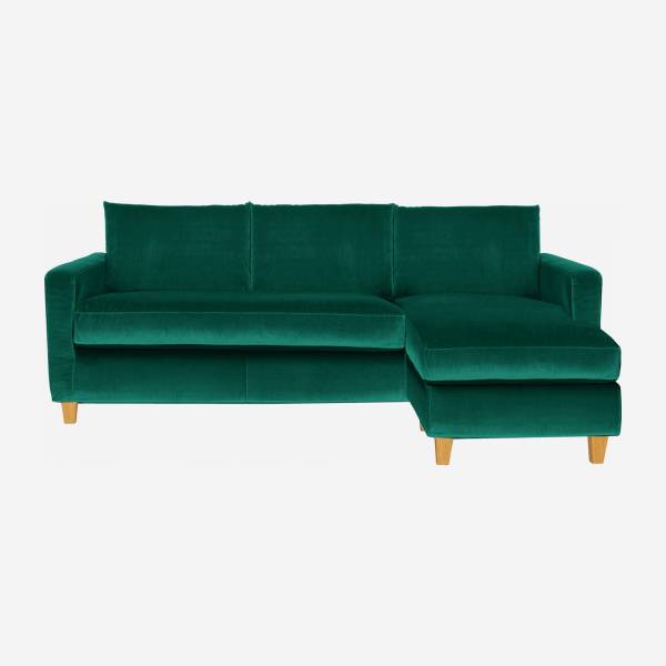 Canapé d'angle 3 places en velours - Vert - Pieds clairs