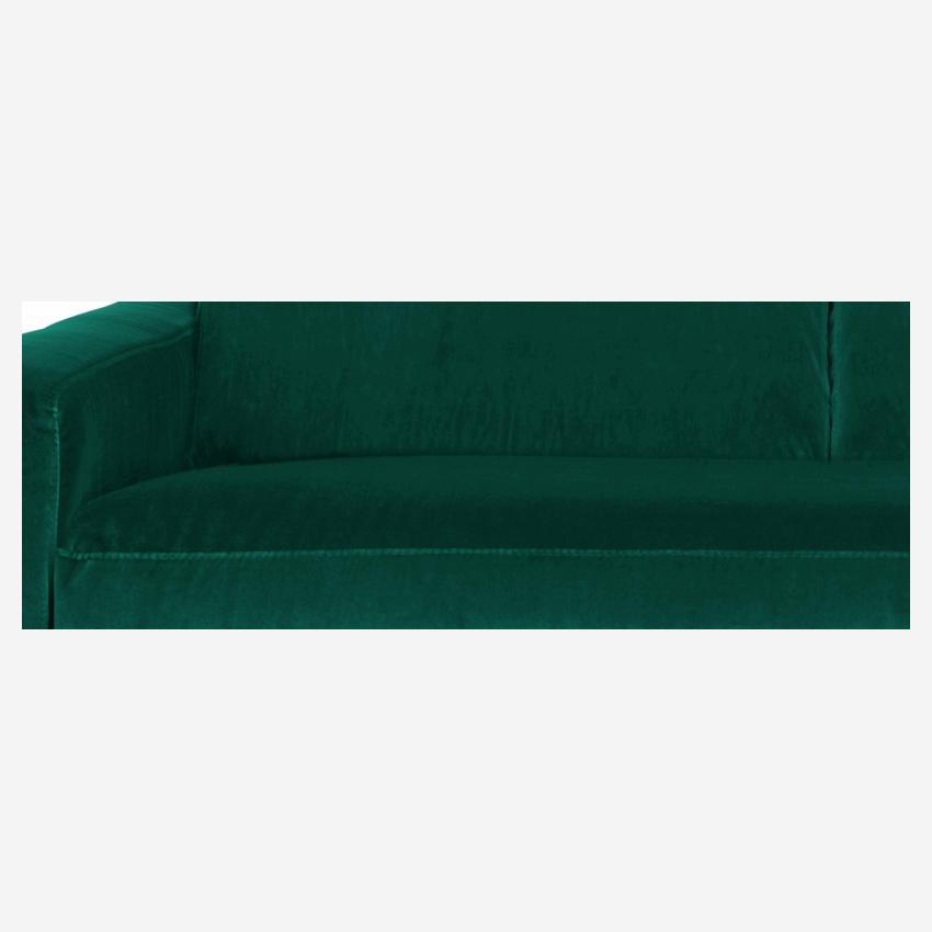 Canapé d'angle 2 places en velours - Vert - Pieds chêne