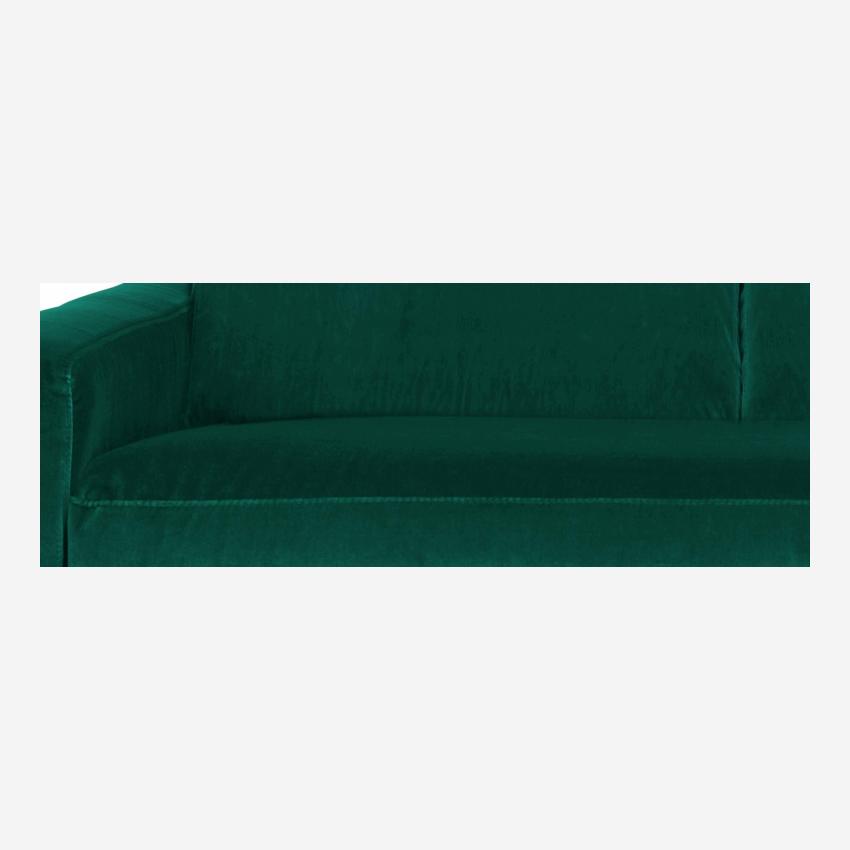 Canapé d'angle 3 places en velours - Vert - Pieds clairs