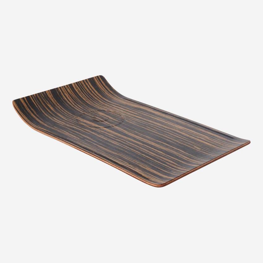 Tabuleiro de servir retangular de madeira - 30 x 18 cm - Madeira escura