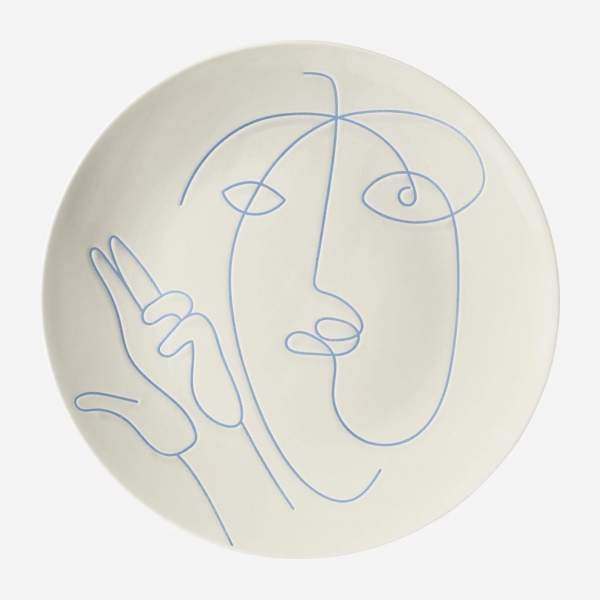 Assiette plate en porcelaine - 26,5 cm - Motif visage by Floriane Jacques