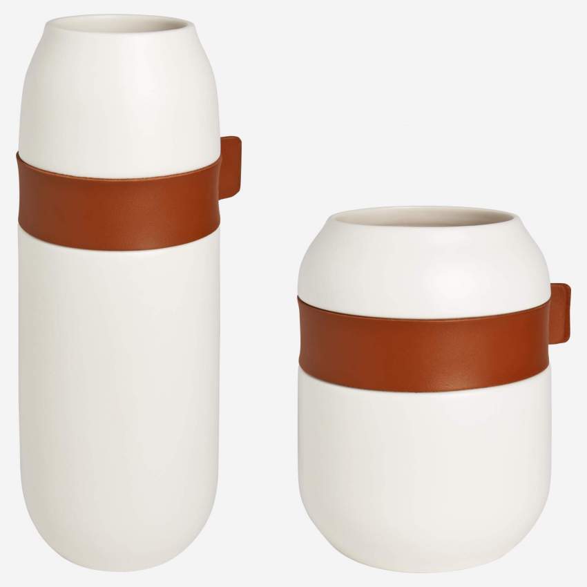 Vase aus Keramik und Leder, 20cm