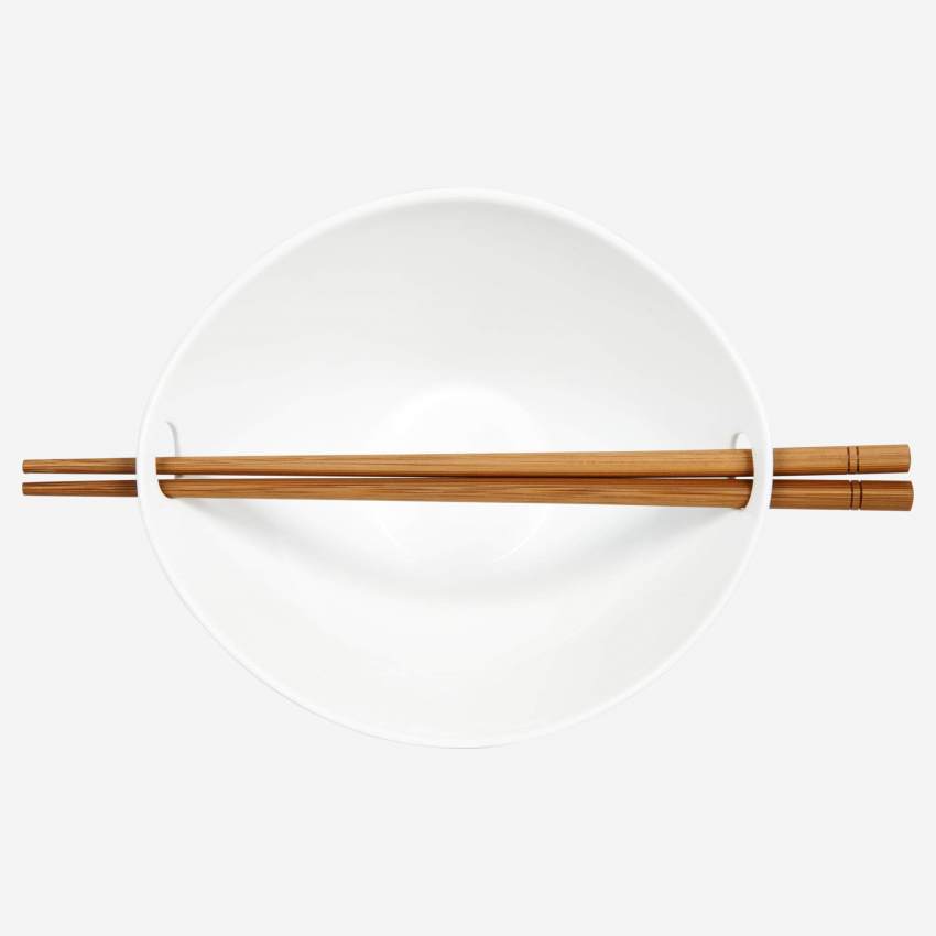 Ciotola per noodles in gres con bacchette - 8 cm - Bianco