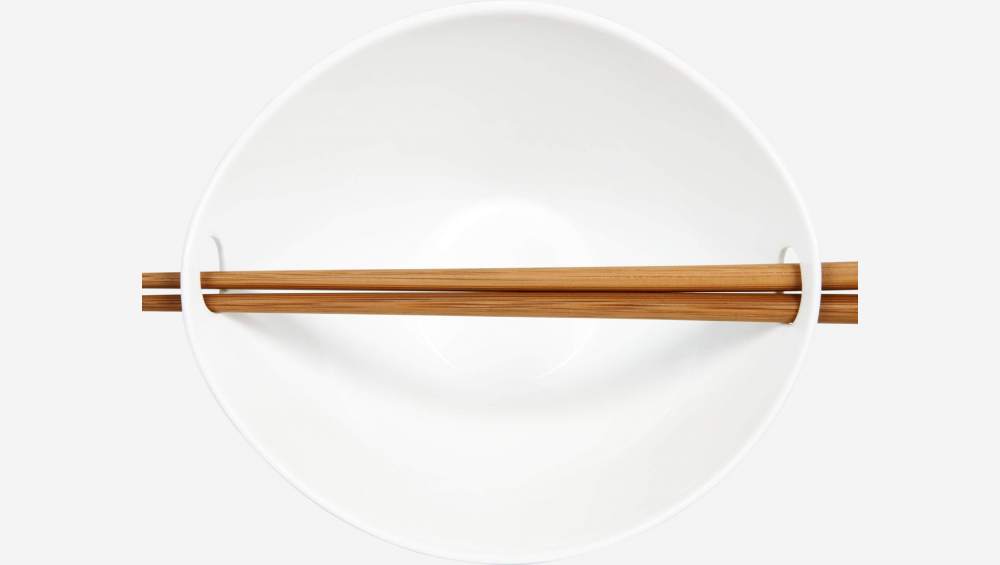 Bol de nouilles avec baguettes en porcelaine - 8 cm - Blanc