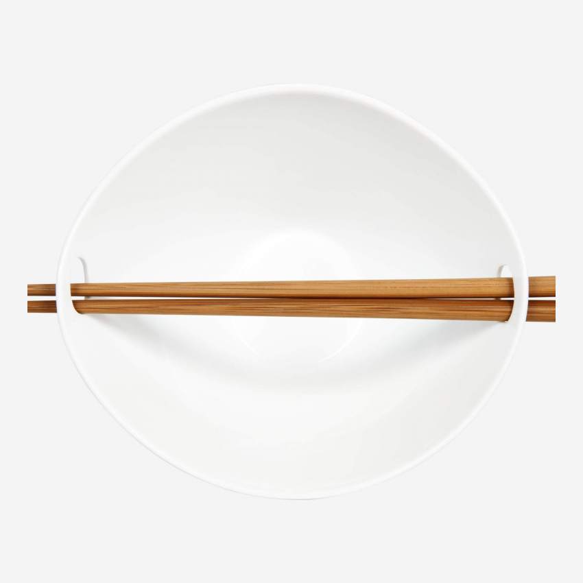 Ciotola per noodles in gres con bacchette - 8 cm - Bianco