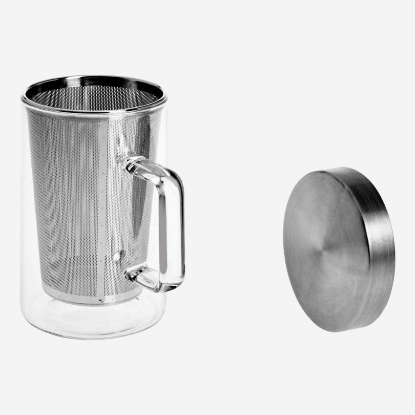 Mug en verre 12cm avec filtre intégré en inox