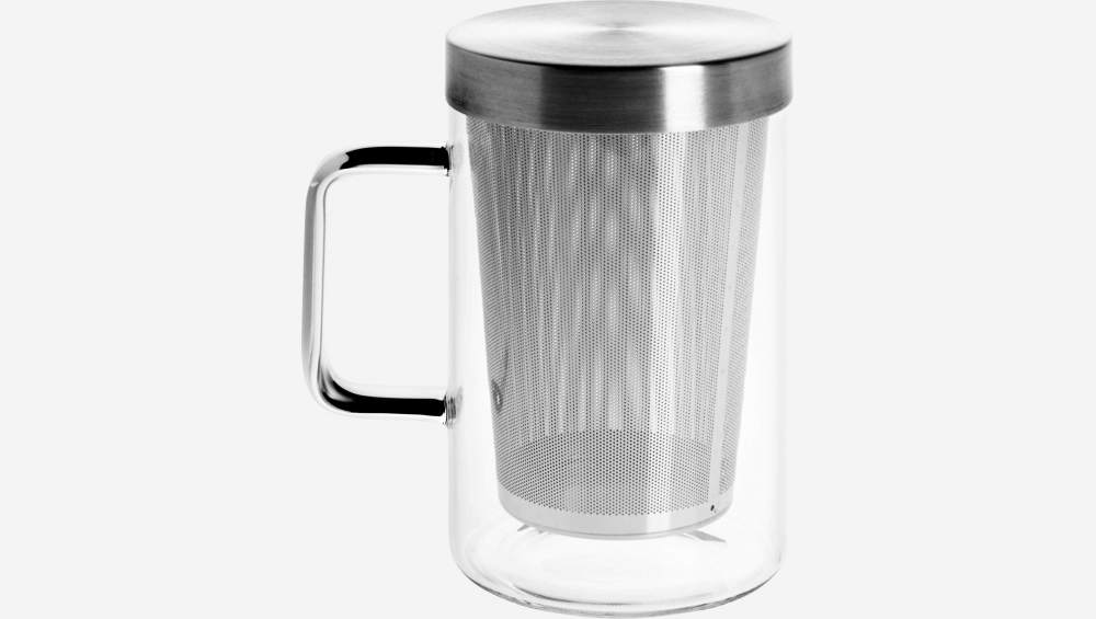 Tasse aus Glas mit integriertem Filter, 12 cm, aus Edelstahl