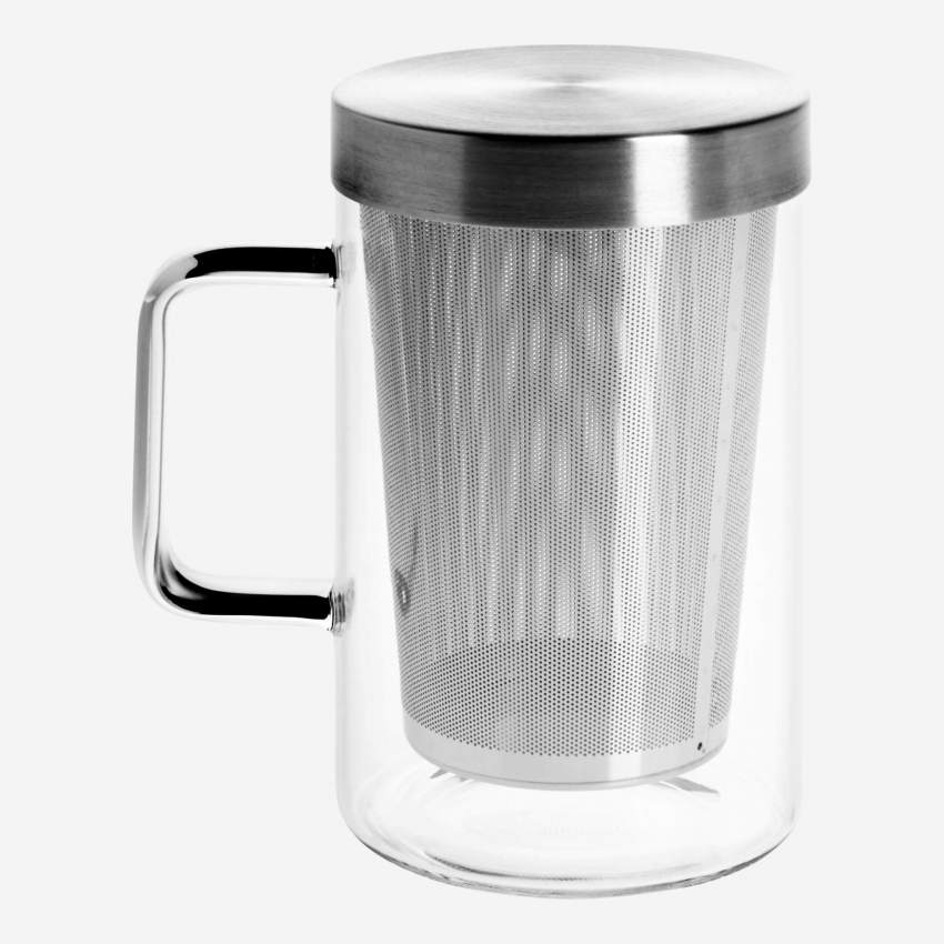 Tasse aus Glas mit integriertem Filter, 12 cm, aus Edelstahl