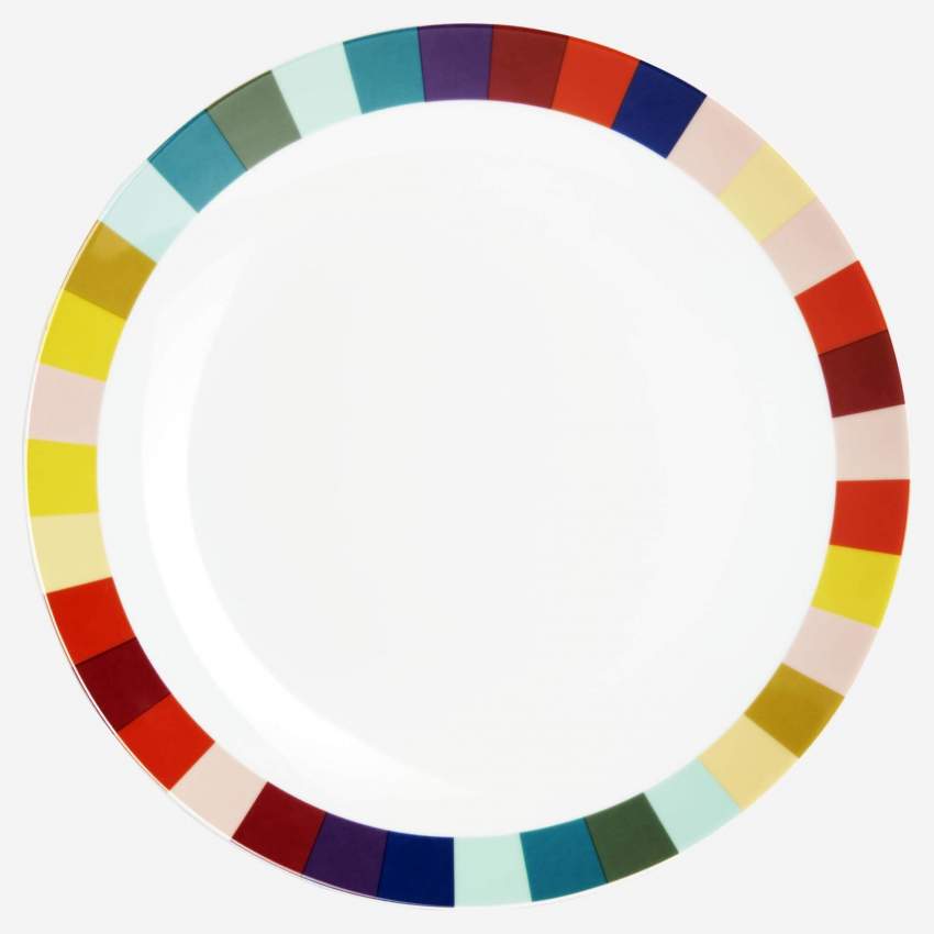 Lote de 4 pratos rasos em porcelana – 27 cm – Multicolor