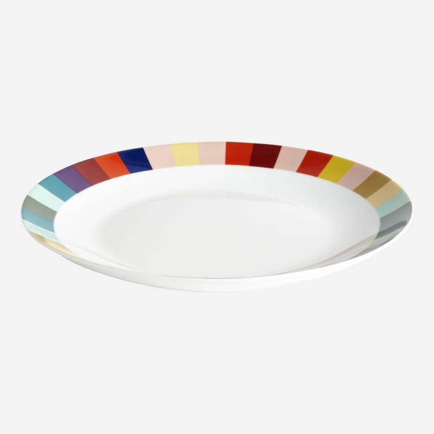 Lote de 4 pratos rasos em porcelana – 27 cm – Multicolor