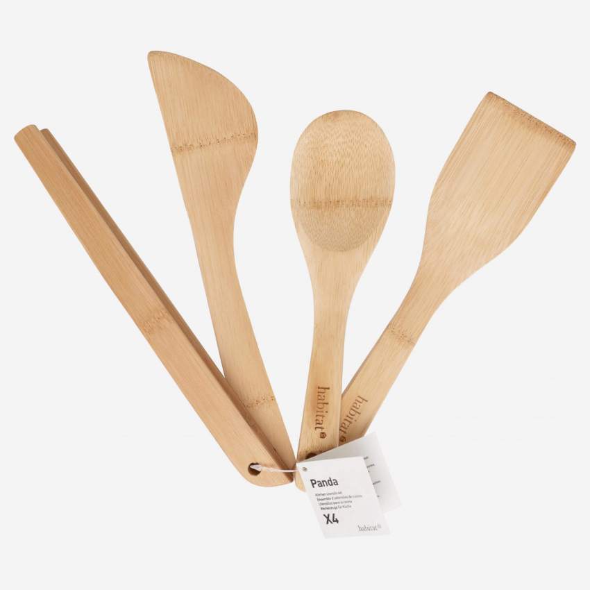 Conjunto de 4 utensílios de cozinha de bambu