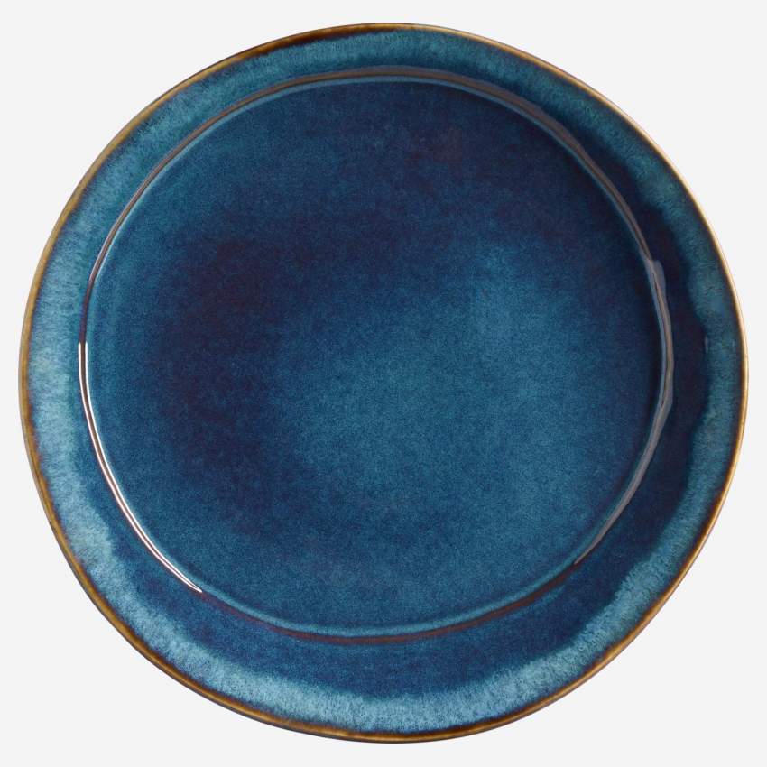 Plato llano de gres  - 27 cm - azul