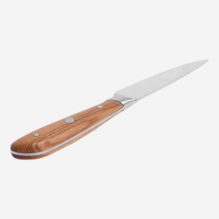 Couteau de type office avec lame satinée et manche en bois exotique
