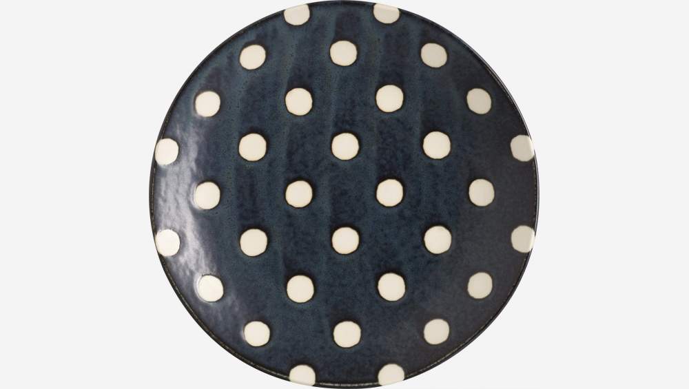 Dessertbord porselein - 23 cm - Marineblauw met witte stippen